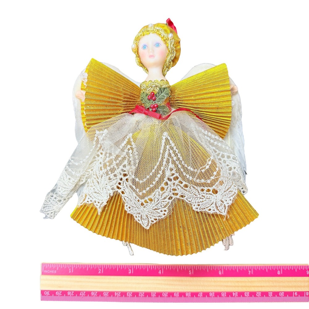Vintage Kurt Adler Porcelain Angel Gold Pleated Christmas Decor Ornament 1987 - Picture 7 of 8